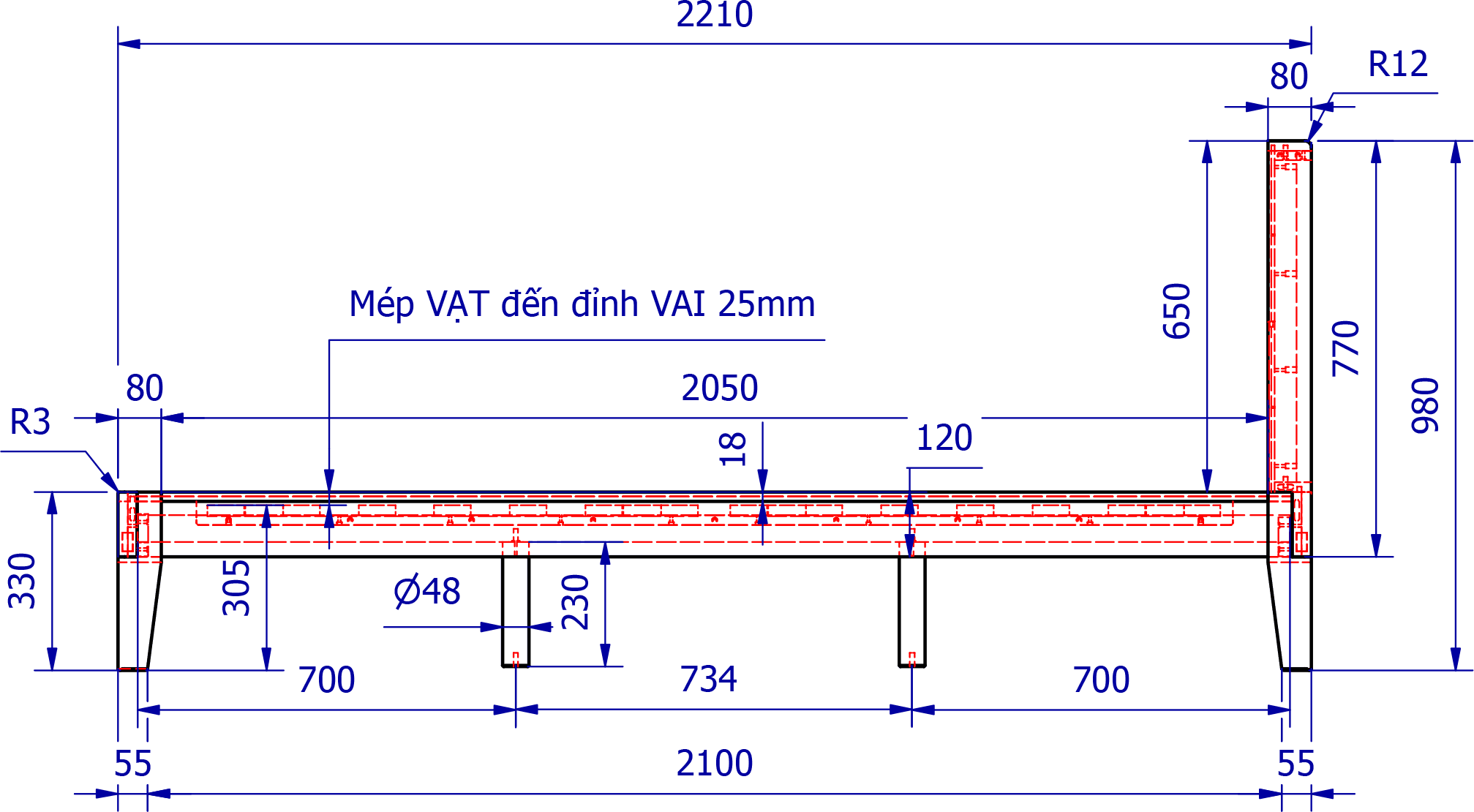 CAD technical drawing for wooden furniture production